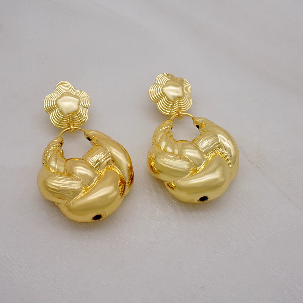 Gold Color Earring Bohemia Flower Round Drop Copper Hoop Earrings Circle