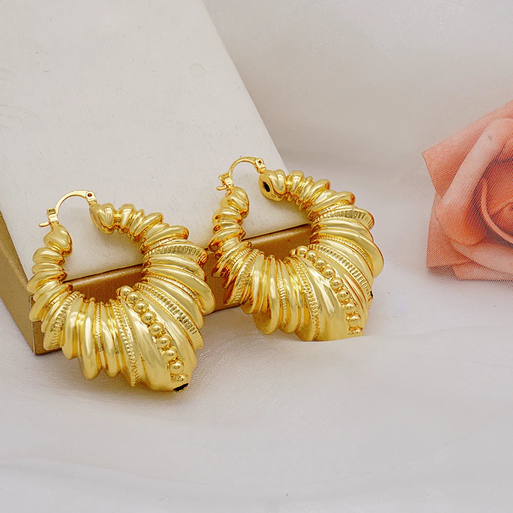 Gold Color Earring Bohemia Flower Round Drop Copper Hoop Earrings Circle