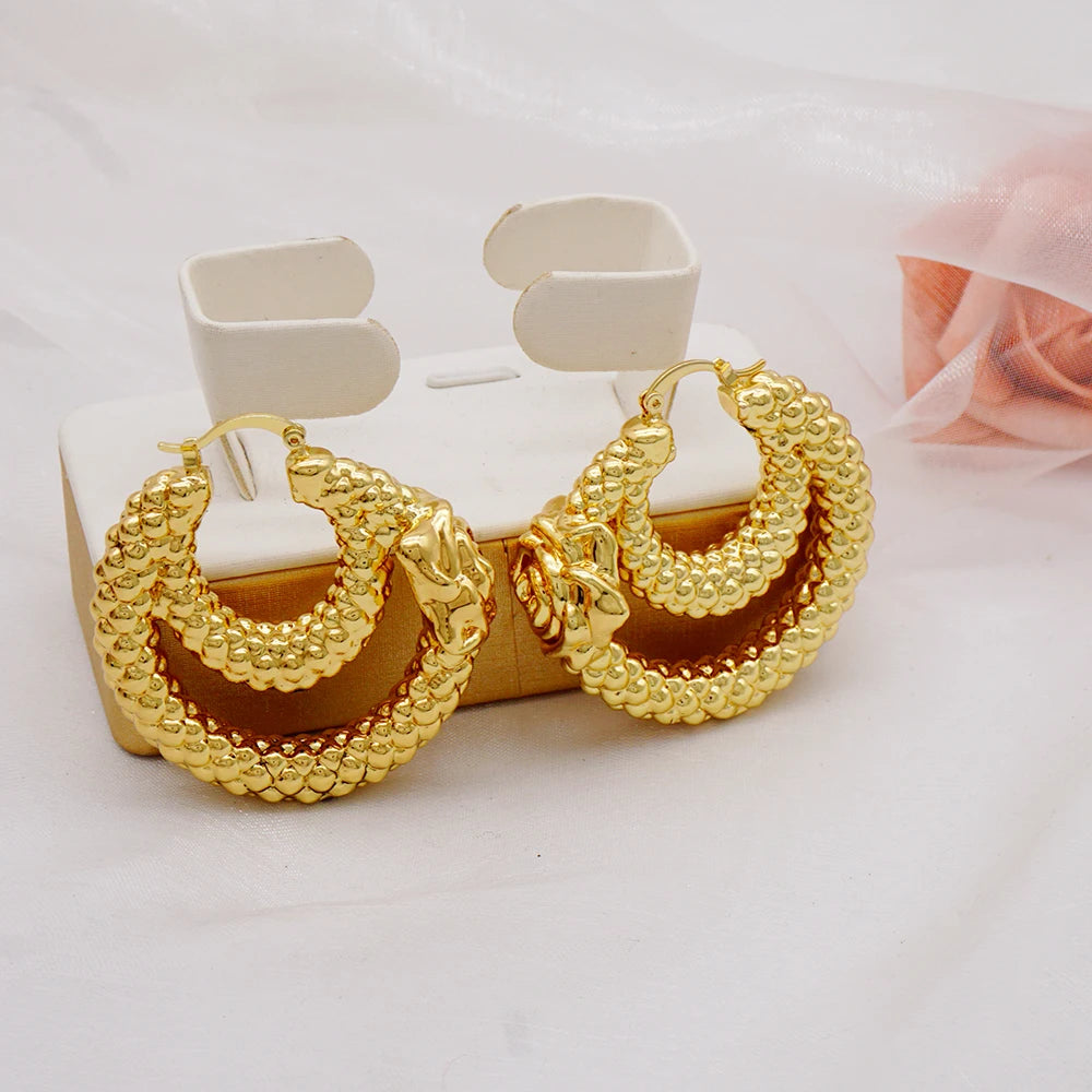 Gold Color Earring Bohemia Flower Round Drop Copper Hoop Earrings Circle