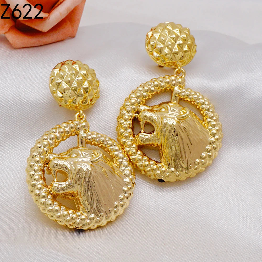Gold Color Earring Bohemia Flower Round Drop Copper Hoop Earrings Circle