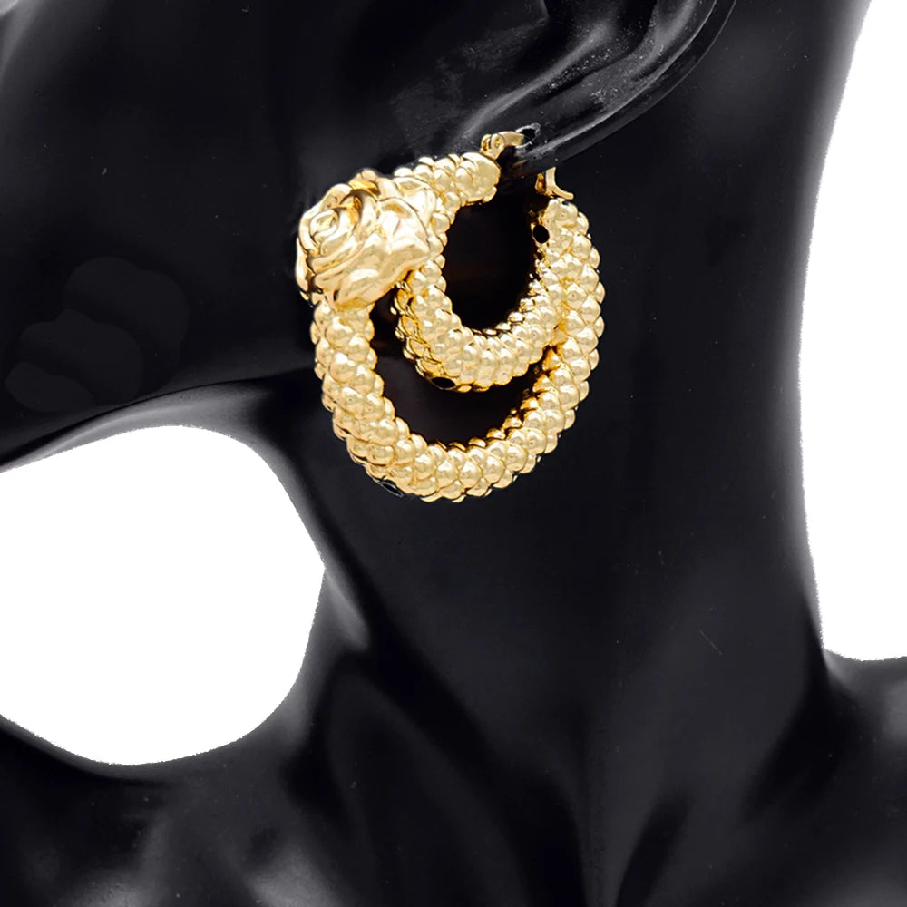 Gold Color Earring Bohemia Flower Round Drop Copper Hoop Earrings Circle