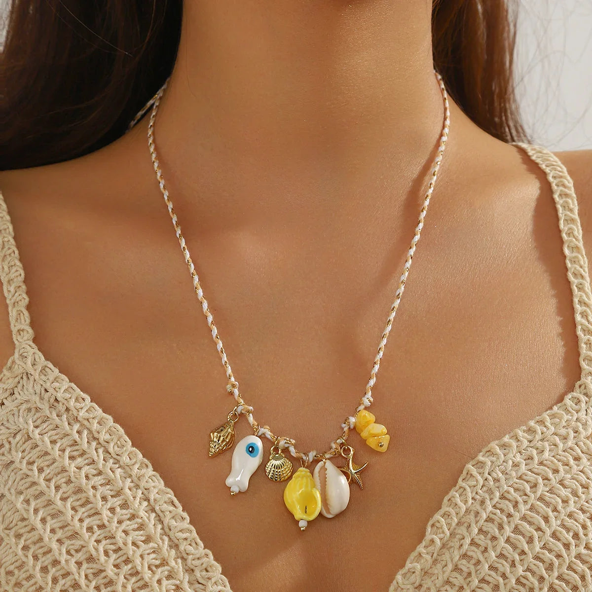 Summer Shell & Starfish Necklace for Kids Girls