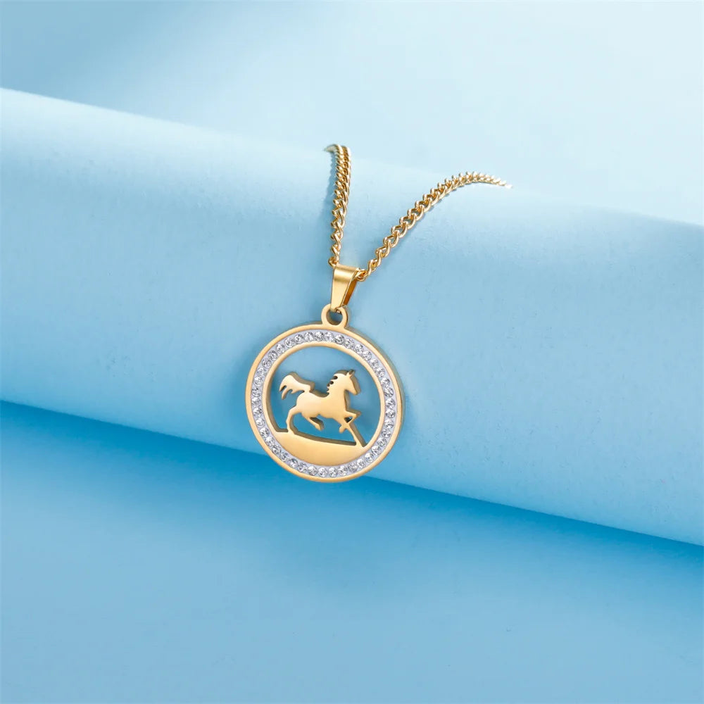 Running Horse Pendants Necklace Stainless Steel