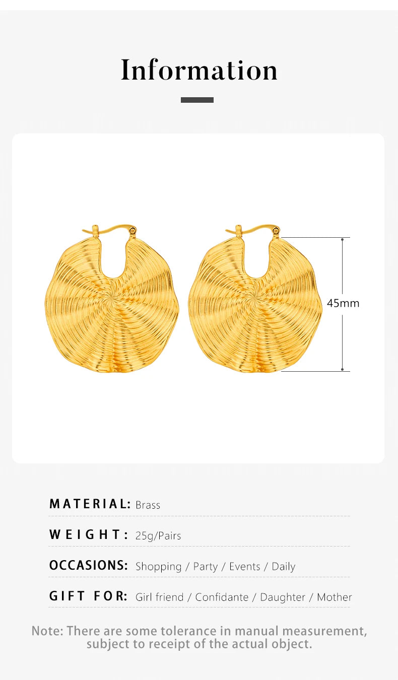 Matte Stripe Hoop Earrings For Women Plated 18K Gold Color Big Circle Loop Earings Fashion Jewelry