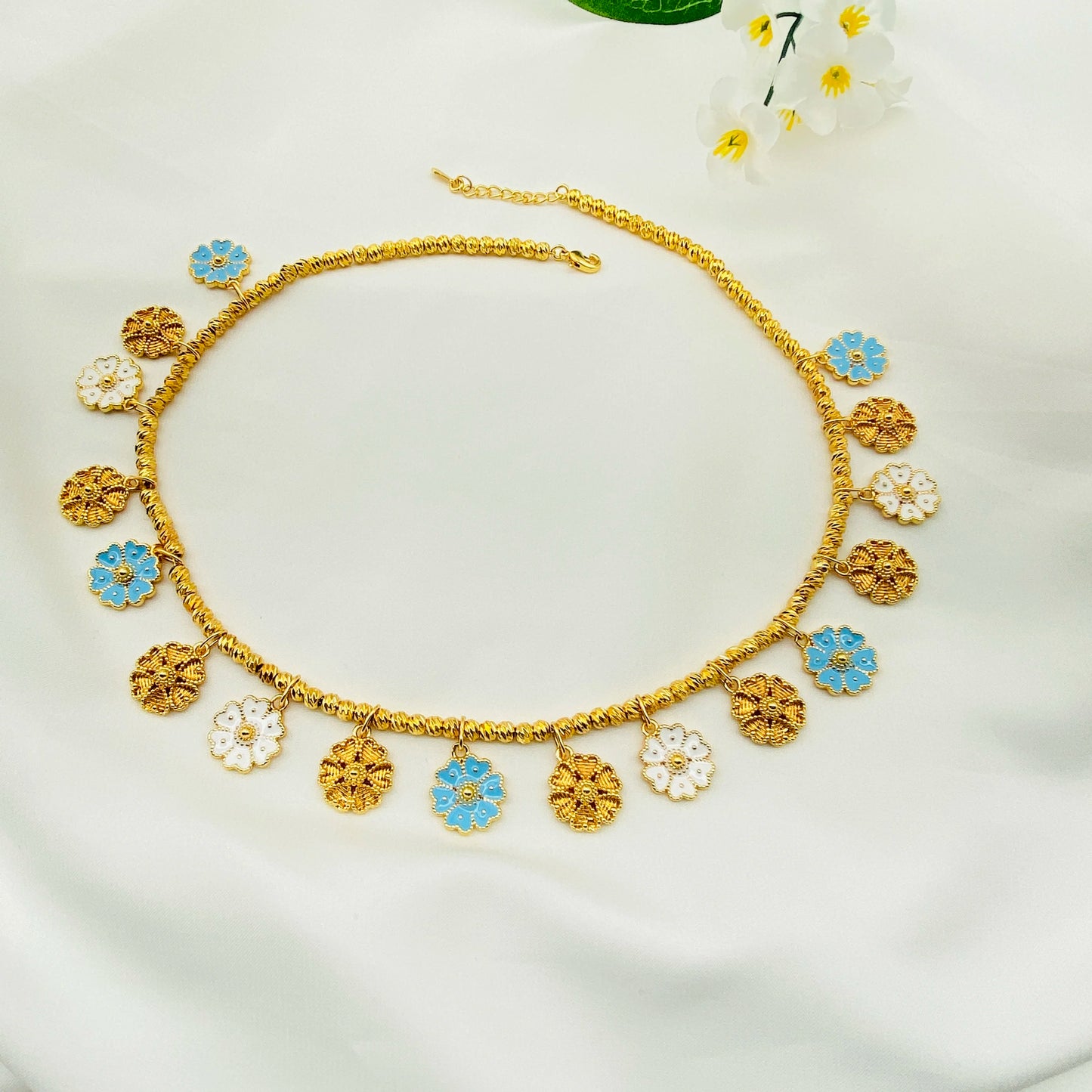 Flower Drop Oil Women Jewelry  Gold Plated Necklace Bracelet