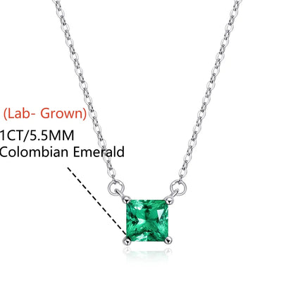 Emerald Grace 1CT Square Lab-Grown Emerald/Ruby Pendant Necklace