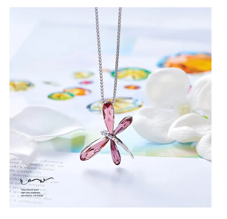 Dragonfly Pendant Necklace Real Crystal from Austria