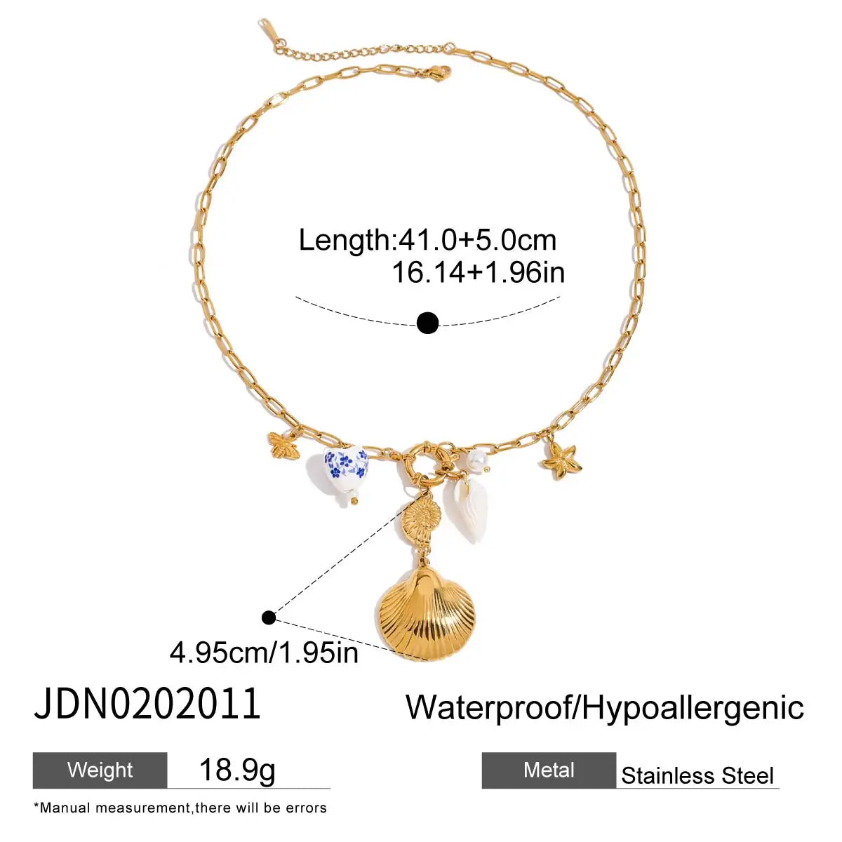 Zora Bohemian Style Multi-pendant Marine Element Shell Necklace 18K Gold-plated Stainless Steel Trend Jewelry