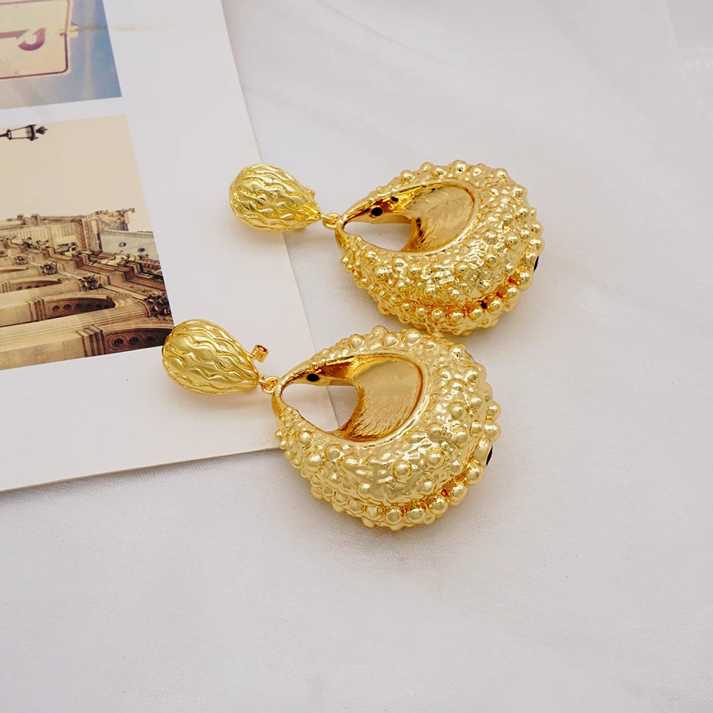 Gold Color Earring Bohemia Flower Round Drop Copper Hoop Earrings Circle