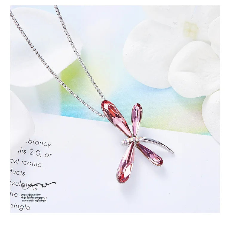 Dragonfly Pendant Necklace Real Crystal from Austria