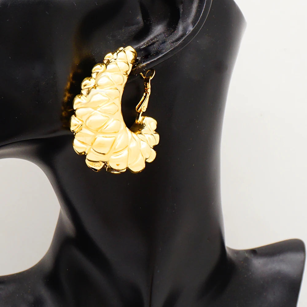 Gold Color Earring Bohemia Flower Round Drop Copper Hoop Earrings Circle