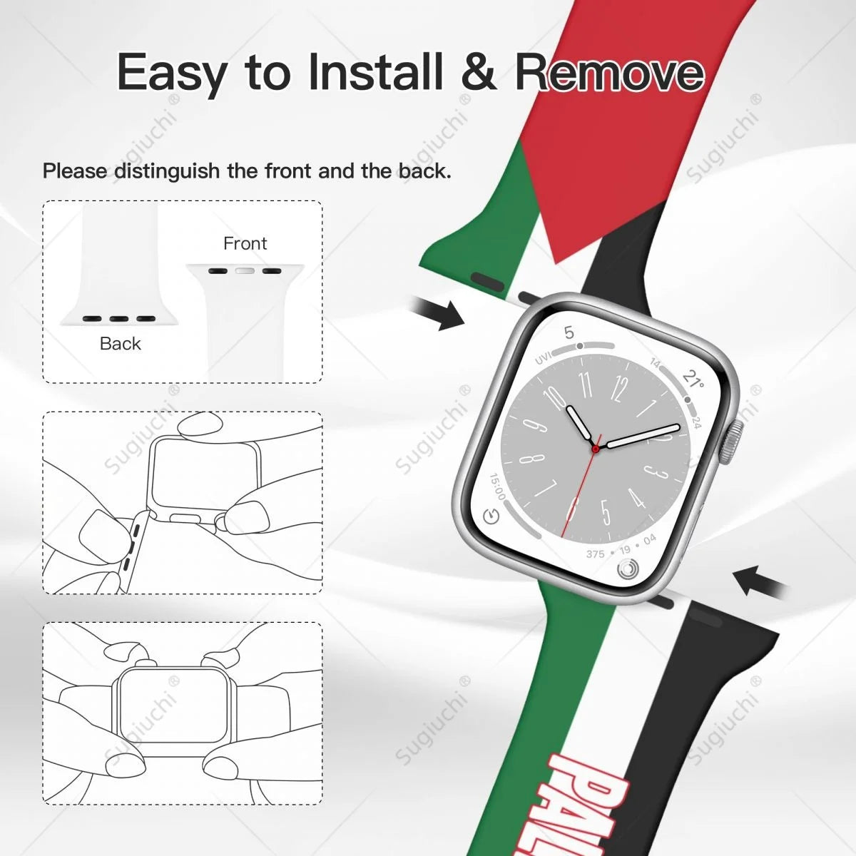 Unisex Palestine Flag 3D Printing Sport Strap for Apple Watch