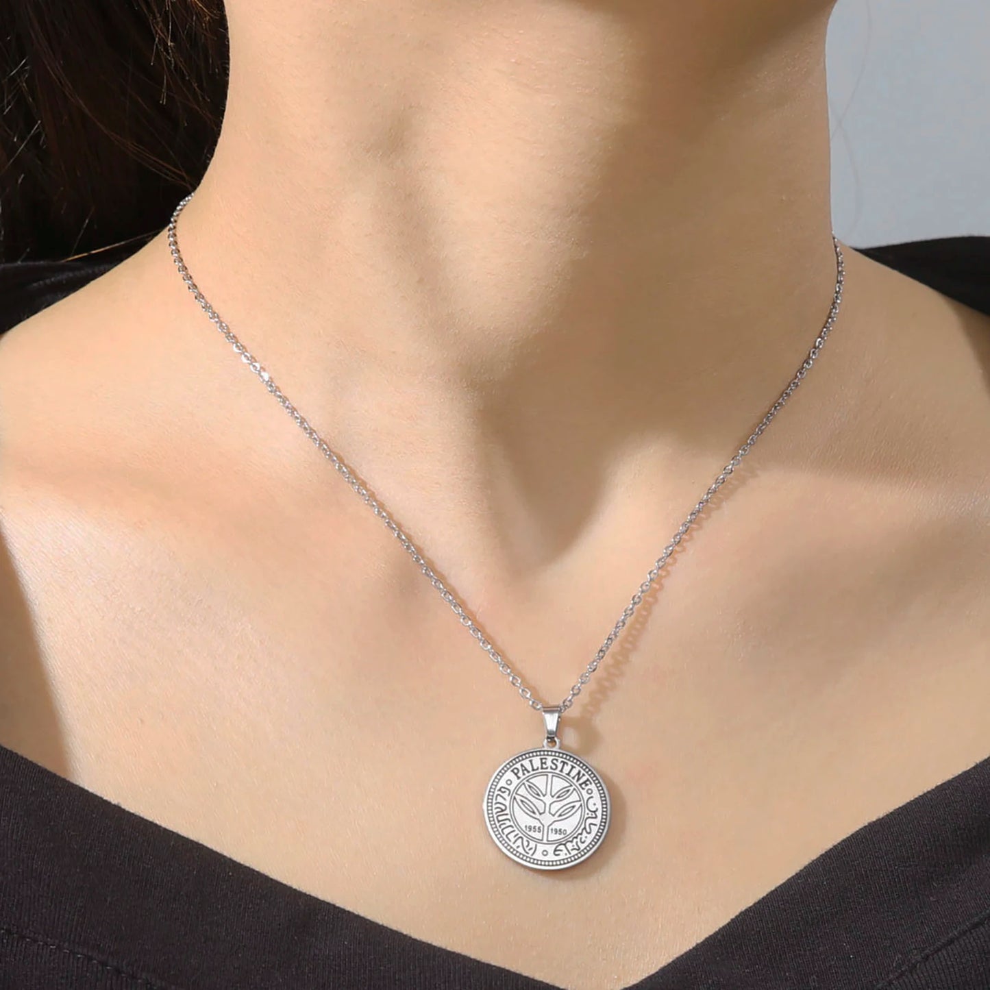Palestine Round Pendant Necklace Men Women Stainless Steel