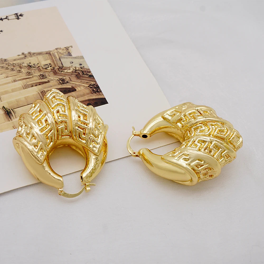 Gold Color Earring Bohemia Flower Round Drop Copper Hoop Earrings Circle