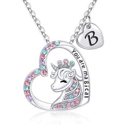 Letter Unicorn Necklace You Are Magical Horse Pendant Necklaces For Girls Birthday Gifts