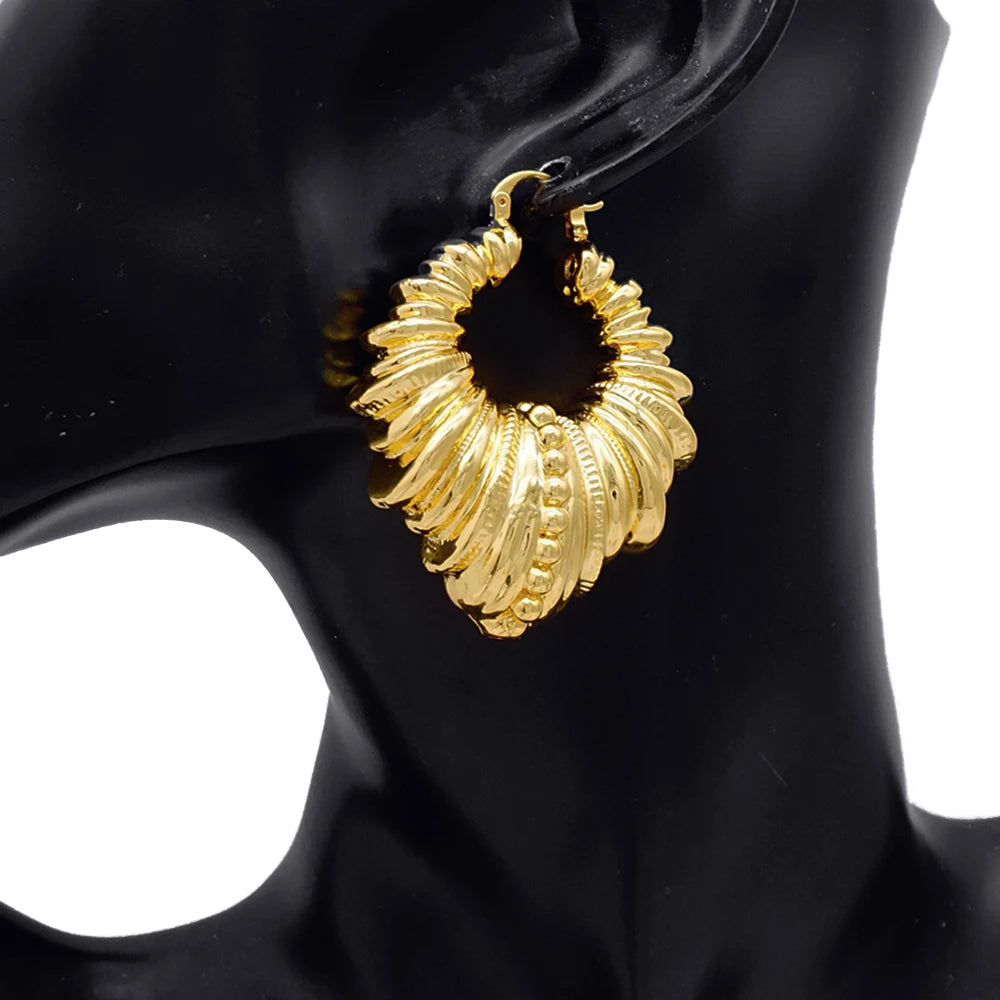 Gold Color Earring Bohemia Flower Round Drop Copper Hoop Earrings Circle