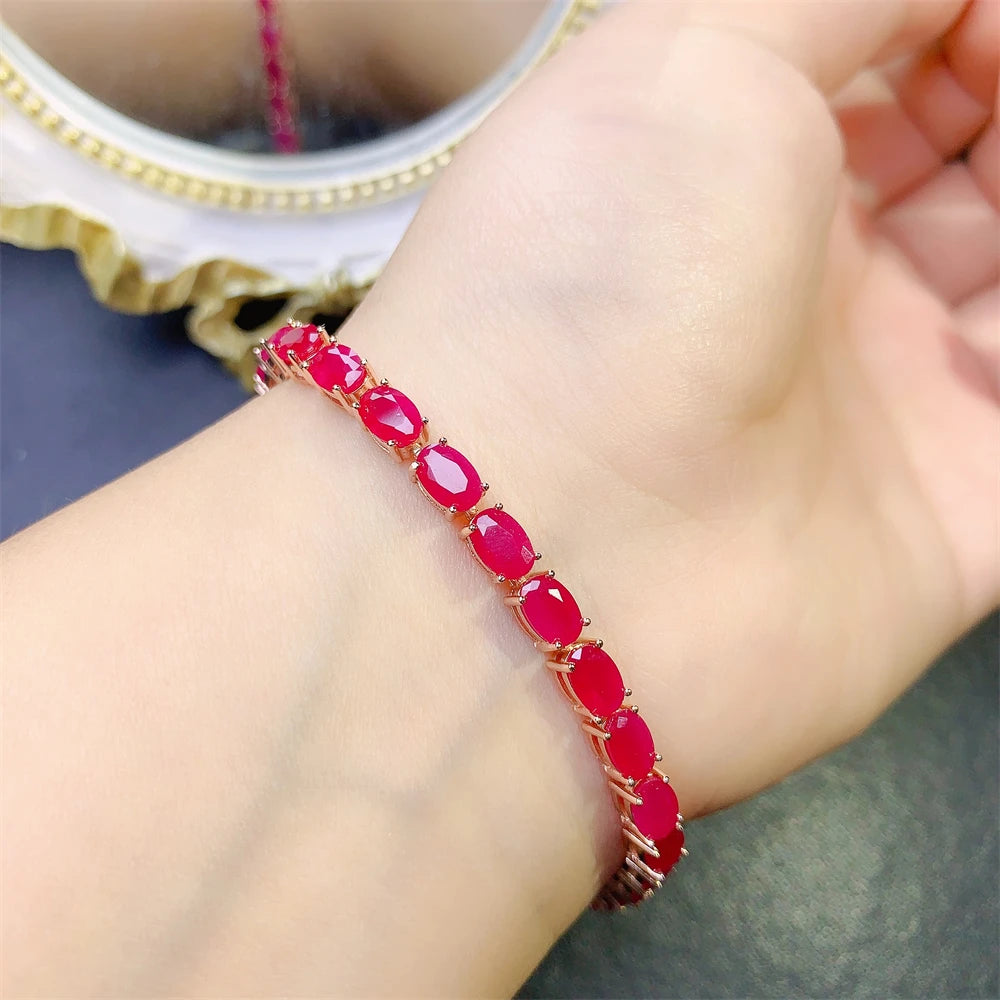 S925 Sterling Silver Rose Gold Original Bracelet  Natural Ruby Gem Bracelet