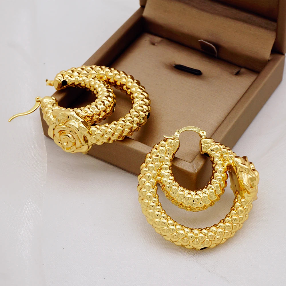 Gold Color Earring Bohemia Flower Round Drop Copper Hoop Earrings Circle
