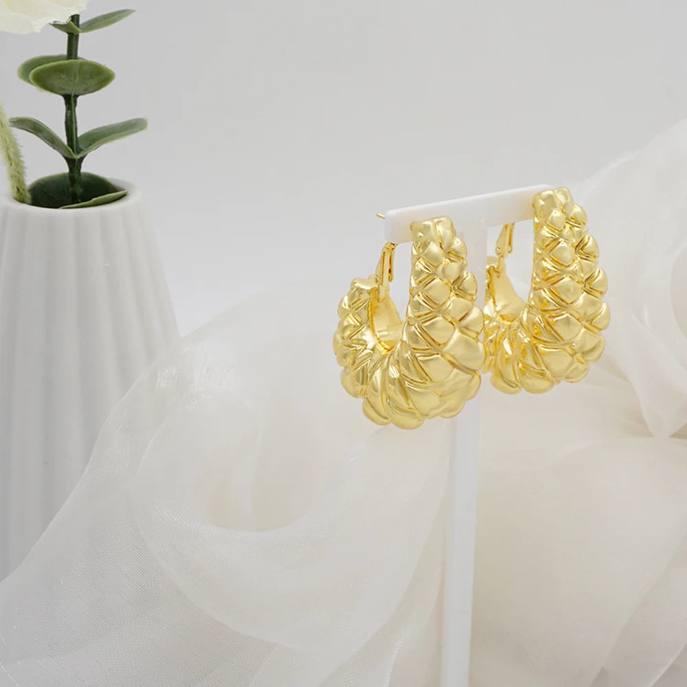 Gold Color Earring Bohemia Flower Round Drop Copper Hoop Earrings Circle