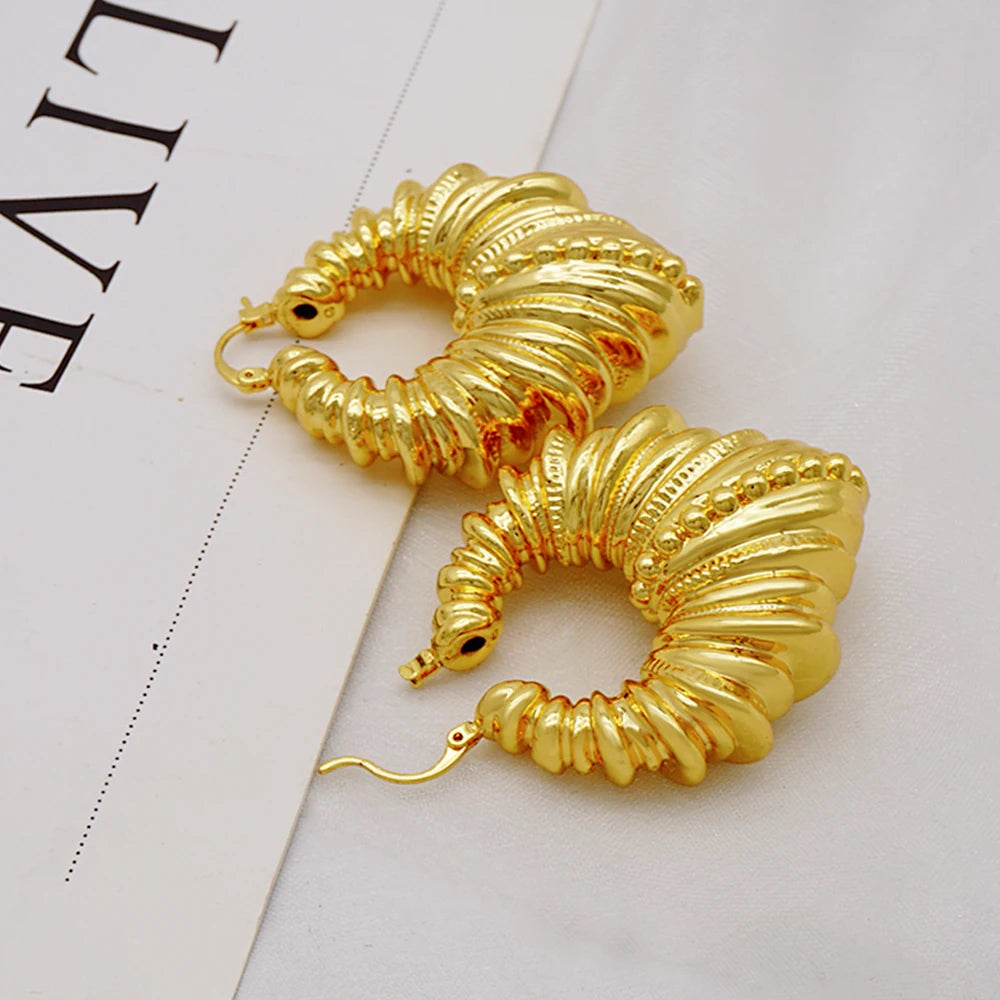 Gold Color Earring Bohemia Flower Round Drop Copper Hoop Earrings Circle