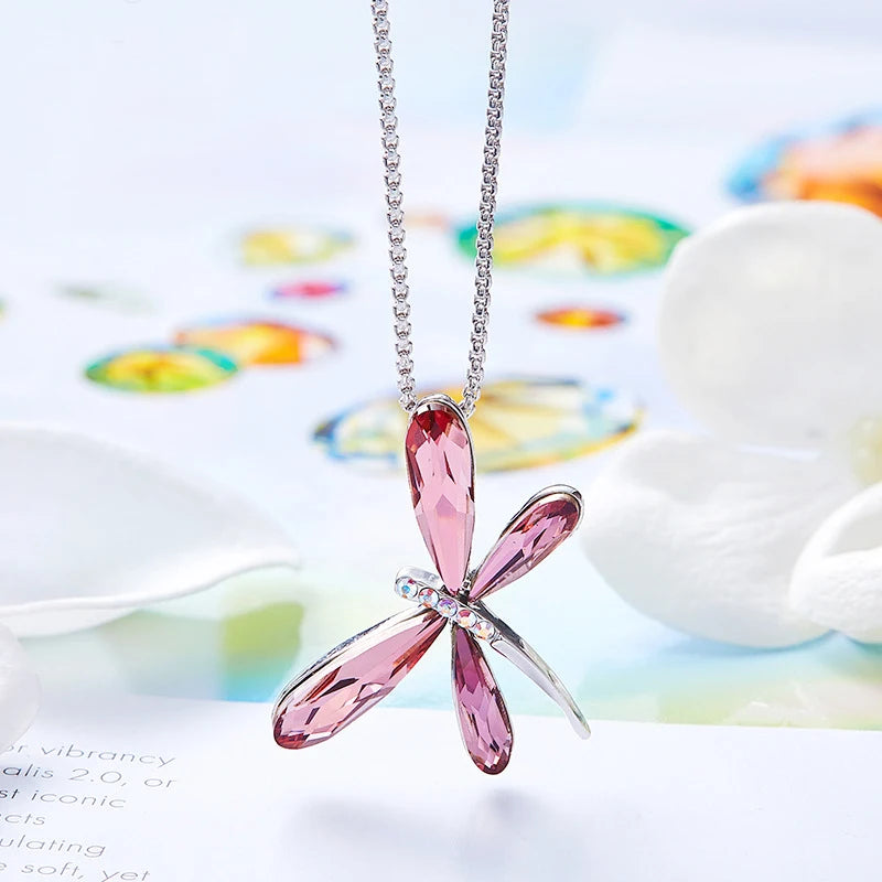 Dragonfly Pendant Necklace Real Crystal from Austria