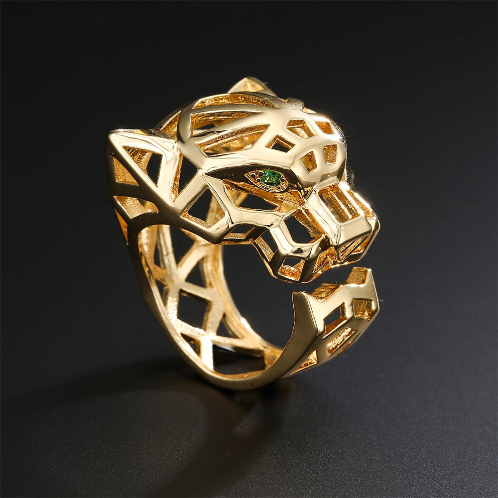 Golden Wild Leopard Statement Ring