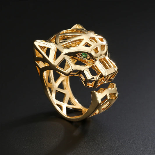 Golden Wild Leopard Statement Ring