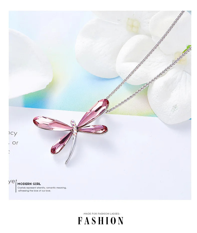 Dragonfly Pendant Necklace Real Crystal from Austria