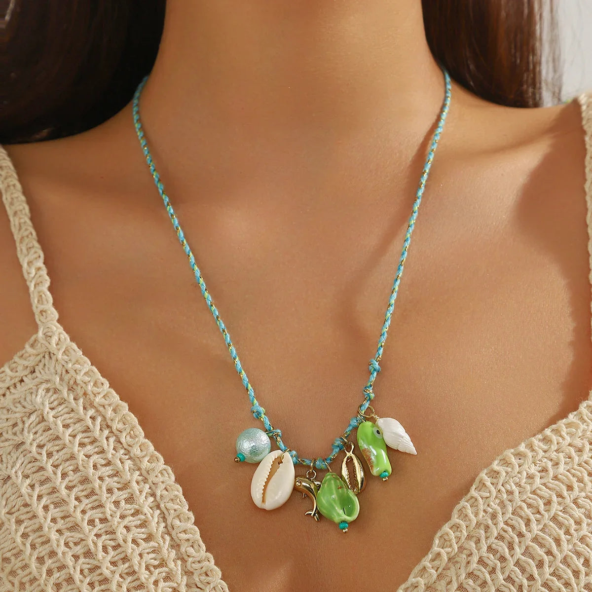 Summer Shell & Starfish Necklace for Kids Girls
