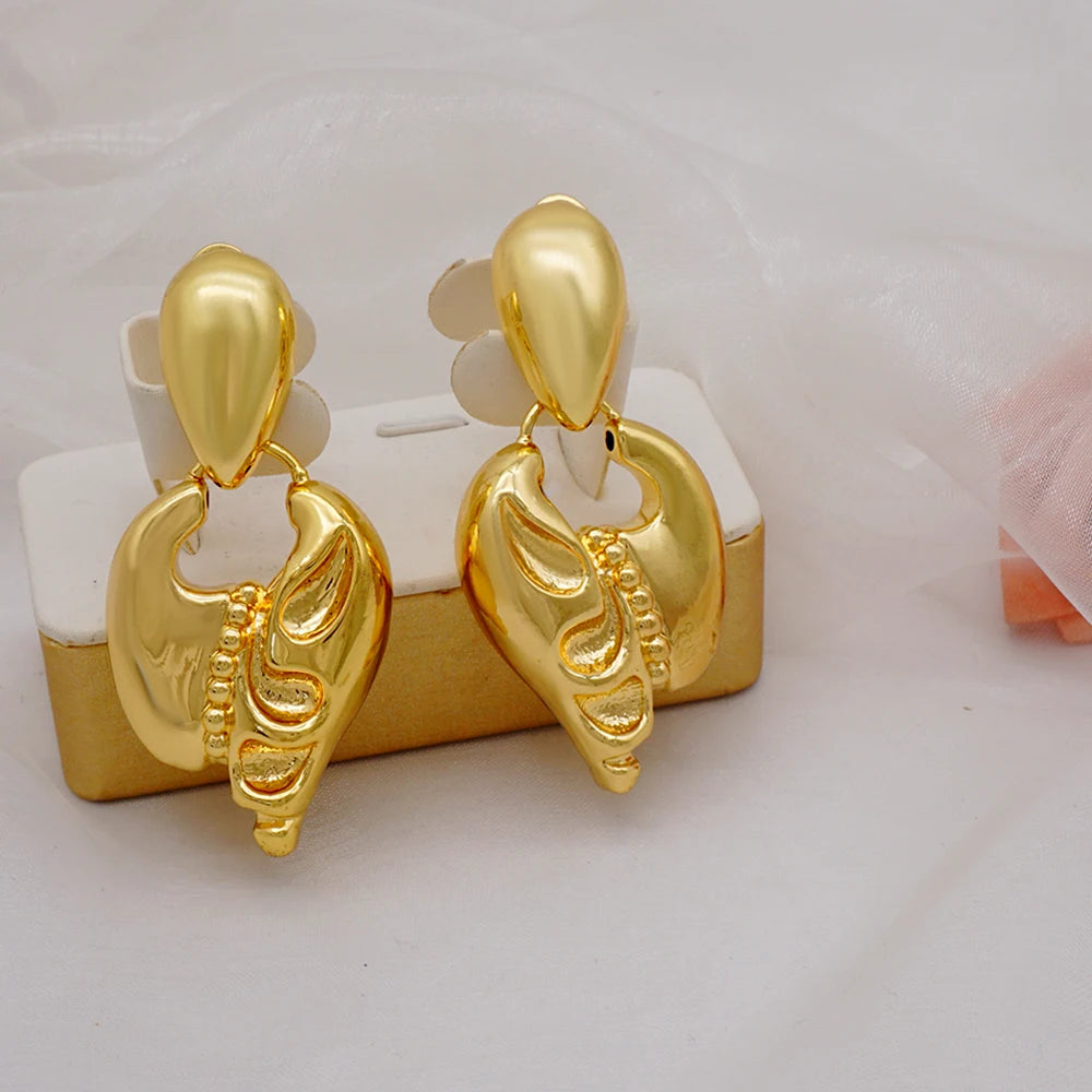 Gold Color Earring Bohemia Flower Round Drop Copper Hoop Earrings Circle