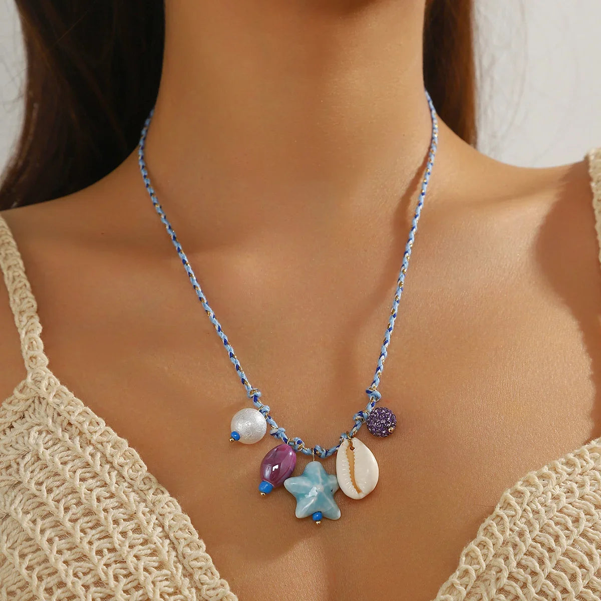 Summer Shell & Starfish Necklace for Kids Girls