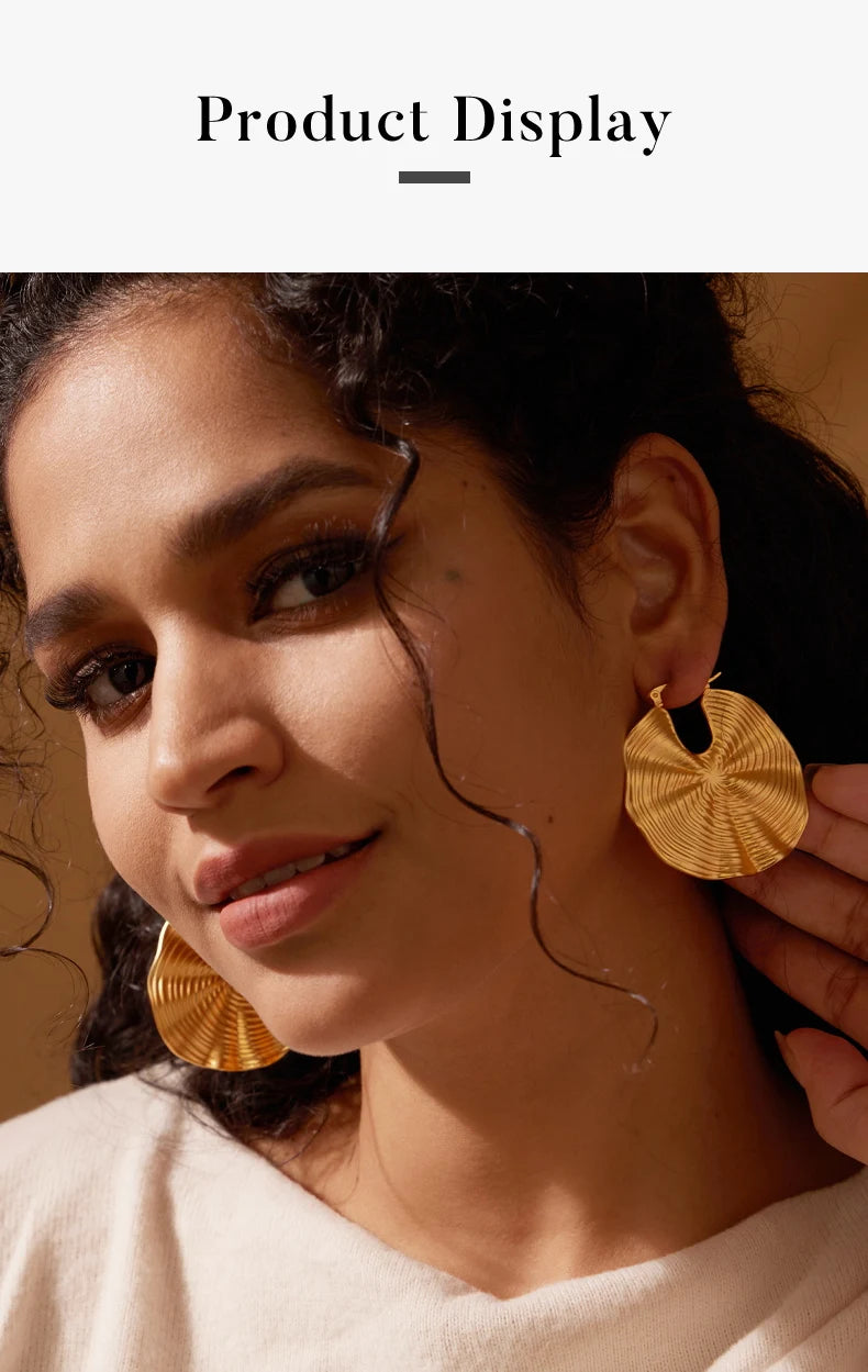 Matte Stripe Hoop Earrings For Women Plated 18K Gold Color Big Circle Loop Earings Fashion Jewelry