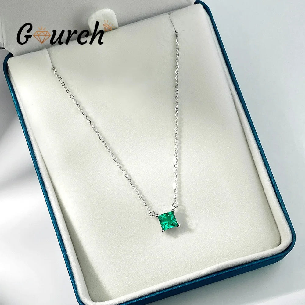 Emerald Grace 1CT Square Lab-Grown Emerald/Ruby Pendant Necklace