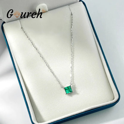 Emerald Grace 1CT Square Lab-Grown Emerald/Ruby Pendant Necklace