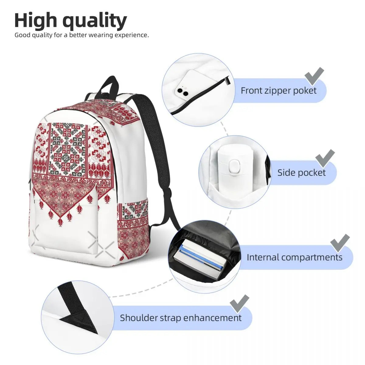Palestinian Embroidery Tatreez Cross Stitch Art Design Arabic Simple and stylish backpack Canvas backpack Female bags