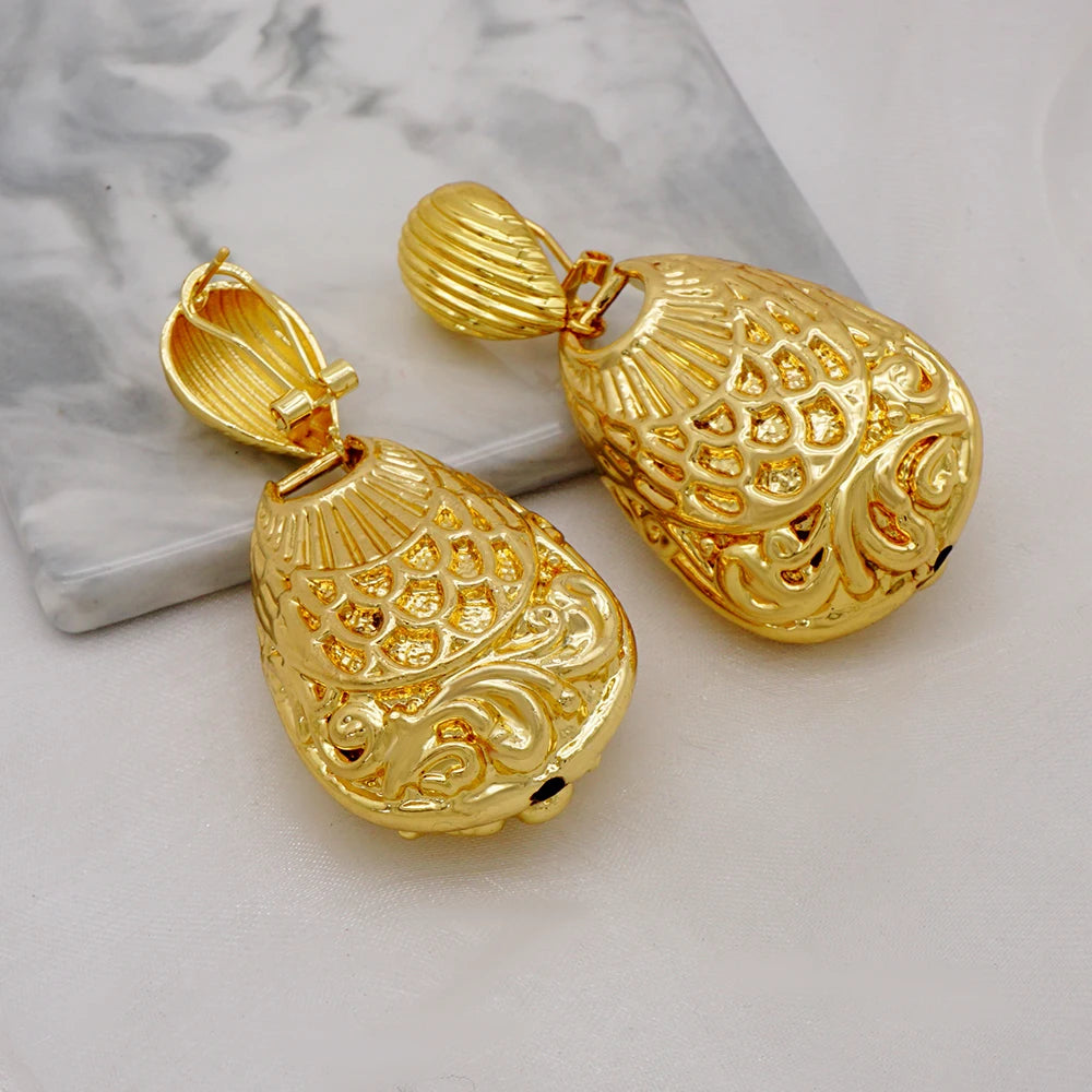 Gold Color Earring Bohemia Flower Round Drop Copper Hoop Earrings Circle
