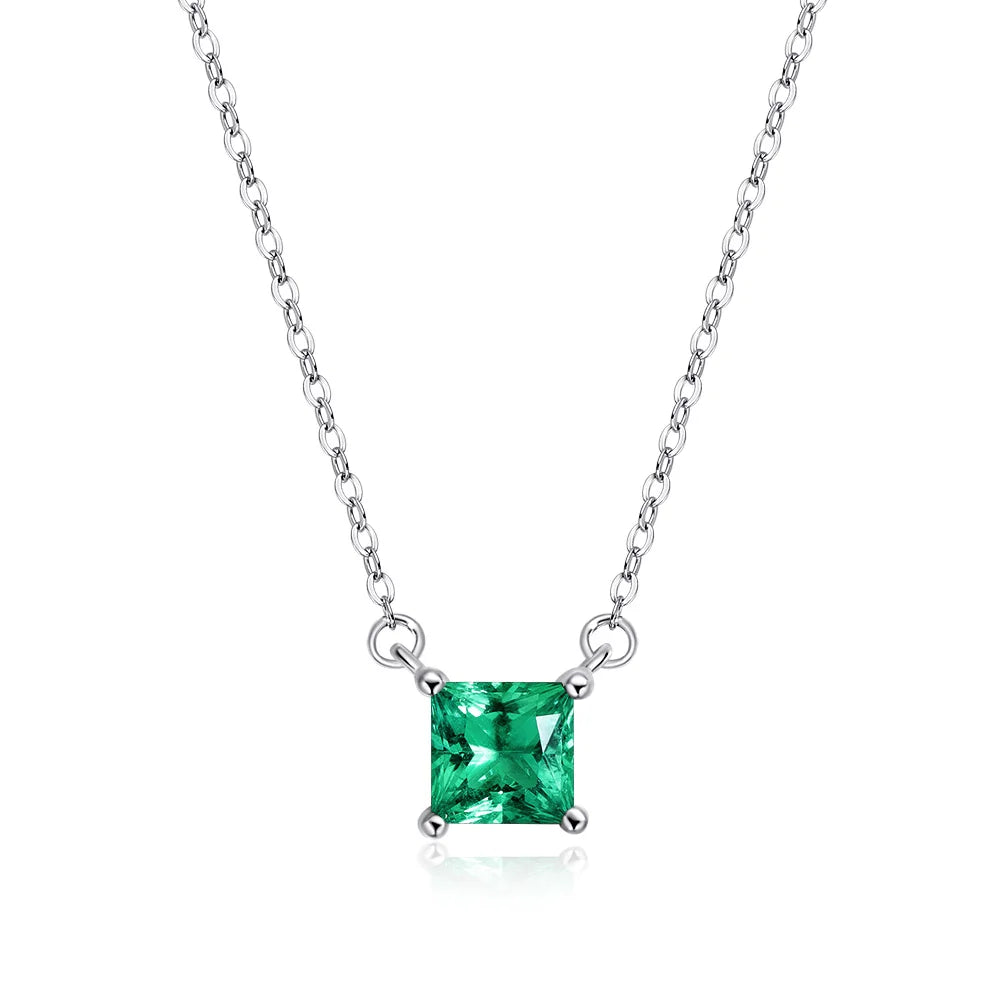 Emerald Grace 1CT Square Lab-Grown Emerald/Ruby Pendant Necklace