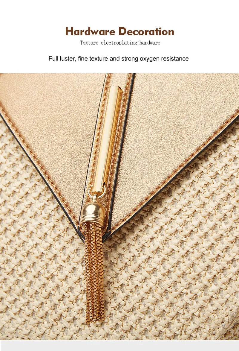 Hexagon Shape Straw PU Leather Handbag Women Summer Rattan Bag Handmade Woven Beach