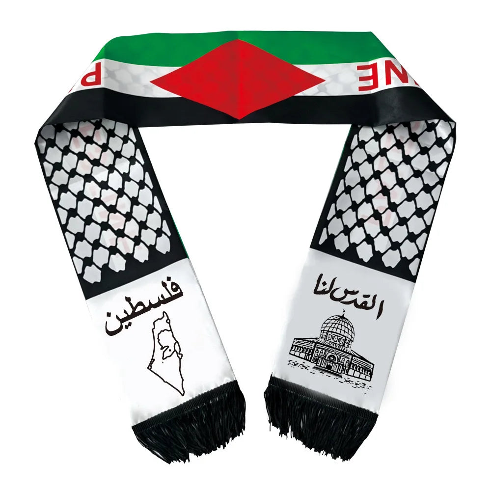 Palestine Scarf 130cm * 14cm Printed Satin Face National Day Flag Palace Map Scarf Shawl Over