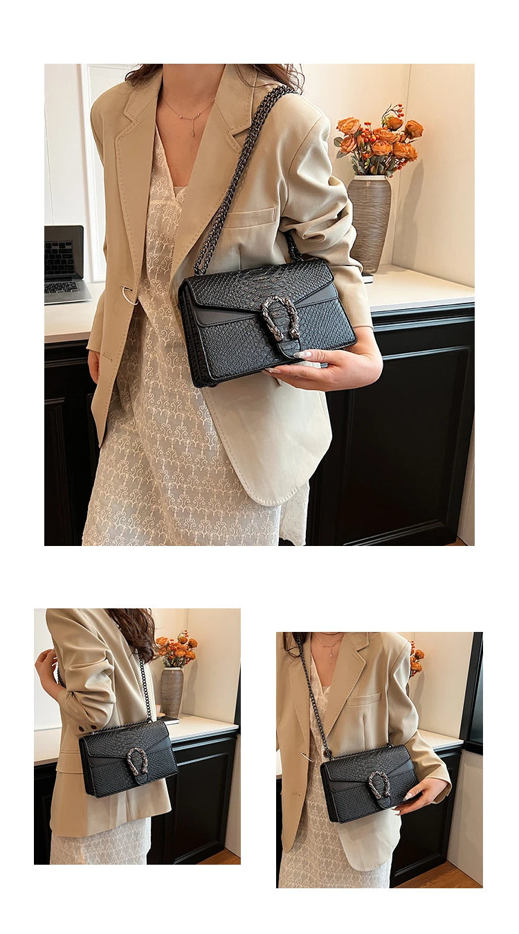 Retro Style Fashion Chain Shoulder Bag for Women Snake Pattern