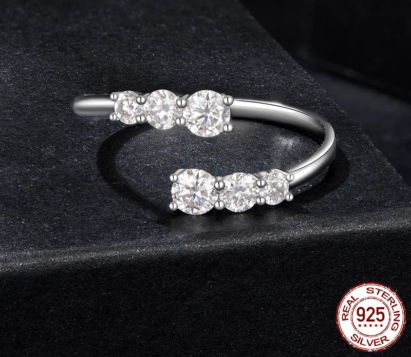 Novera Moissanite White Gold Plated Adjustable Ring 925 Sterling Silver