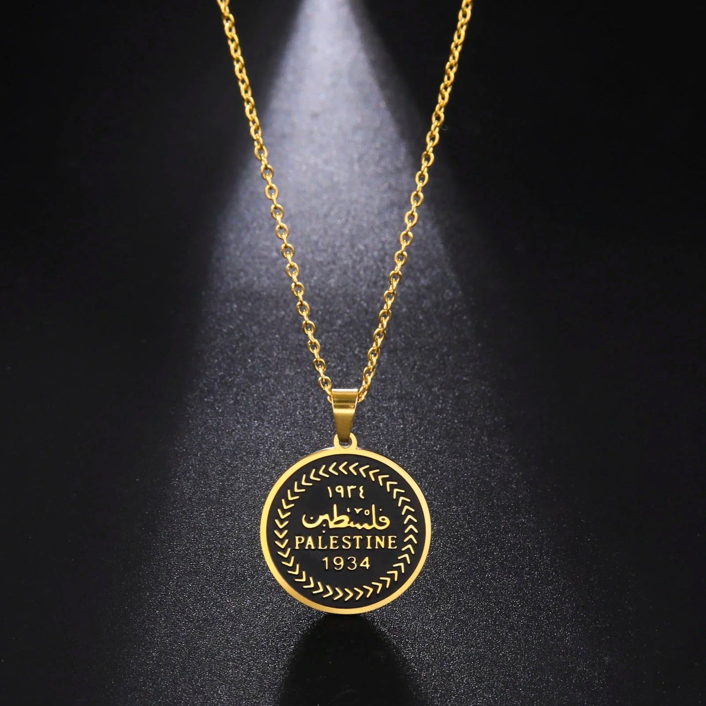 Palestine Round Pendant Necklace Men Women Stainless Steel