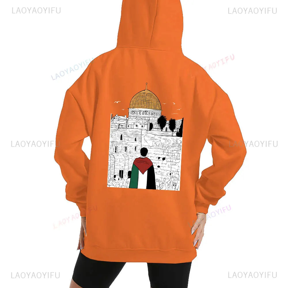 Long Sleeve Hoodies Palestine Flag Women Back Print Hoodie Sweatshirt