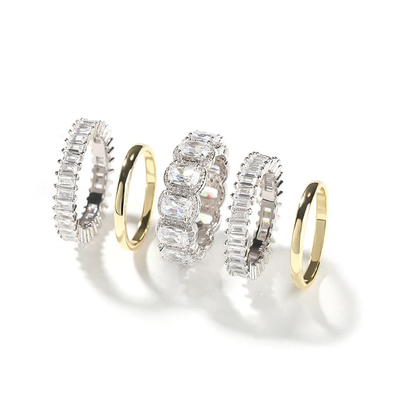 5-Piece Women’s Ice Out CZ Ring Set | 14K Gold Plated Bling Ring