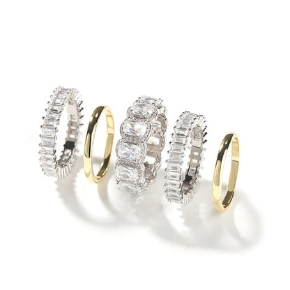 5-Piece Women’s Ice Out CZ Ring Set | 14K Gold Plated Bling Ring