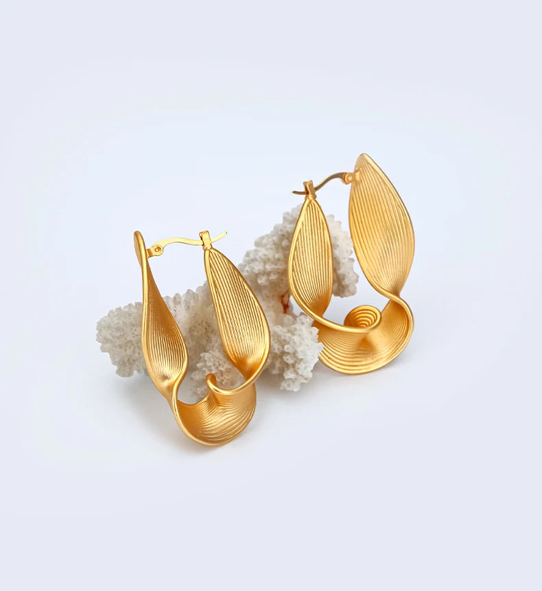 Twisted Surface Hoops Gold Color Earrings Jewelry