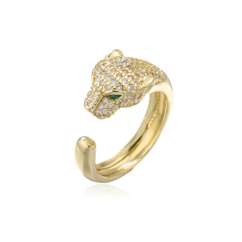 Golden Wild Leopard Statement Ring