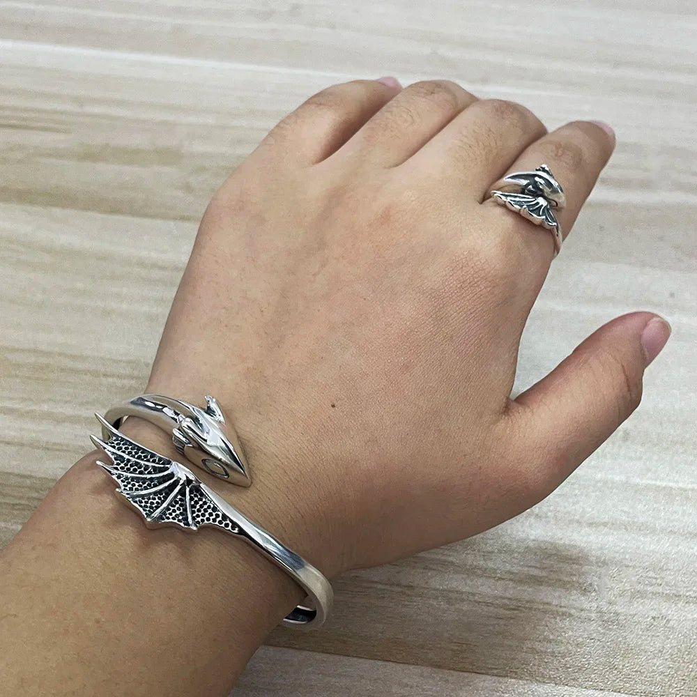 925 Sterling Silver Men and Women Pterodactyl Open Type Adjustable