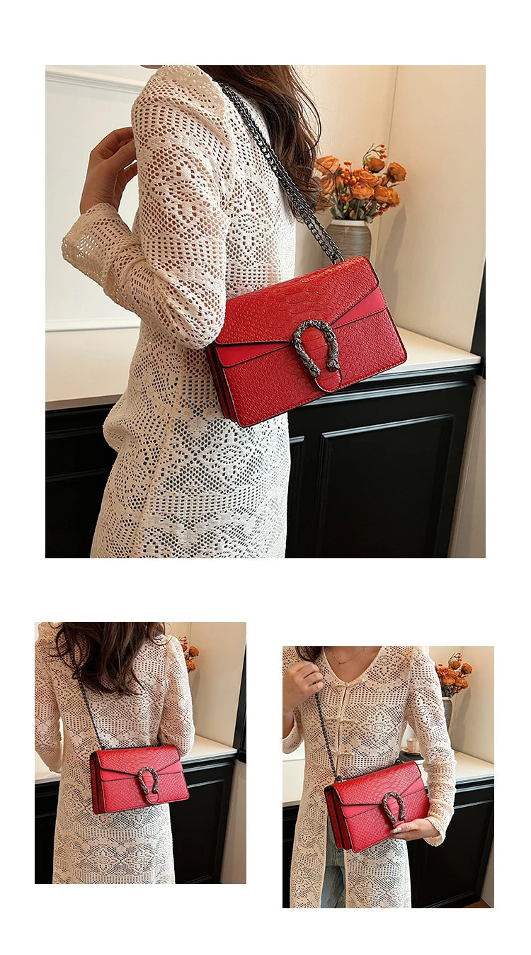 Retro Style Fashion Chain Shoulder Bag for Women Snake Pattern