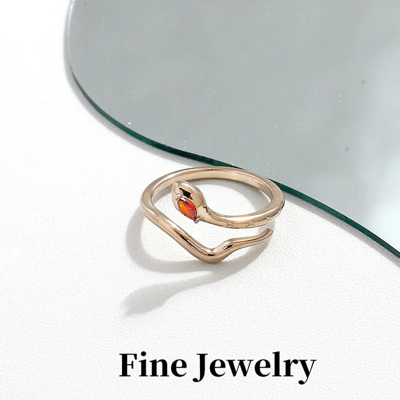 Inlaid zircon serpentine opening rings copper jewelry ring jewellery woman anillos bijoux acier inoxydable cheap y2k accessories
